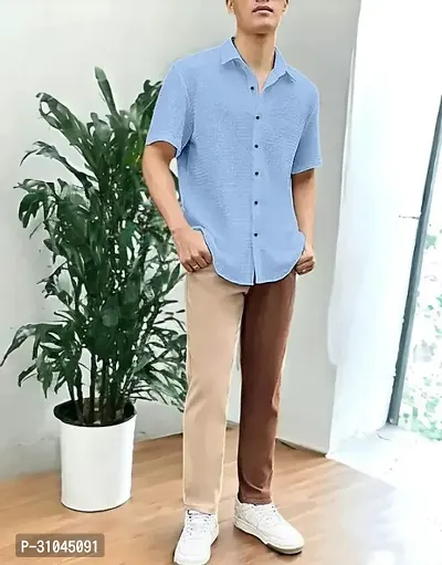 Reliable Blue Cotton Blend Short Sleeves Casual Shirt For Men