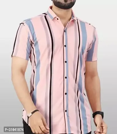 Stylish Pink Cotton Blend Casual Shirt For Men-thumb0