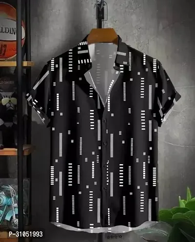 Reliable Black Cotton Blend Printed Short Sleeves Casual Shirt For Men-thumb0