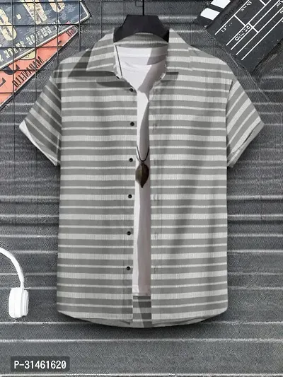 Elegant Lycra Blend Striped Short Sleeves Casual Shirts For Men-thumb0