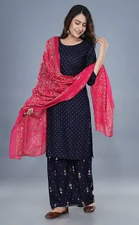 Rayon Blue?Gold Printed Polka Dotted Kurti with Gold Printed Plazo and Pink Gold Printed Dupatta-thumb2