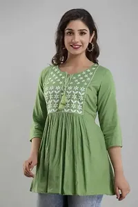 ASHISH'S PRINTSZ Women's Embroidered Rayon Casual Kurti Top (X-Large, Green)-thumb1