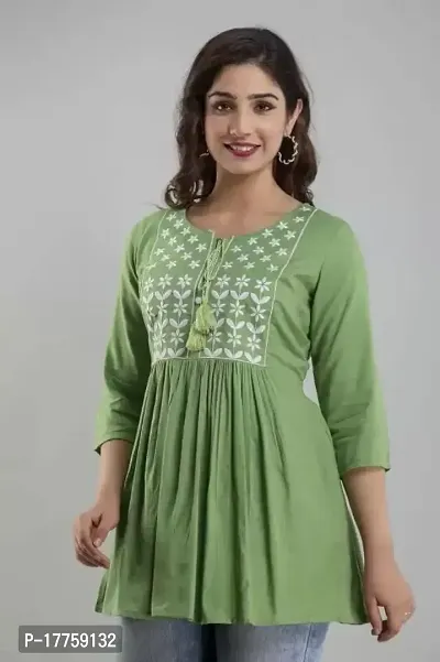 ASHISH'S PRINTSZ Women's Embroidered Rayon Casual Kurti Top (X-Large, Green)-thumb2