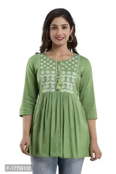 ASHISH'S PRINTSZ Women's Embroidered Rayon Casual Kurti Top (X-Large, Green)-thumb0