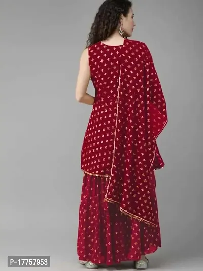 Rayon Butterfly Print Sleeveless Anarkali Kurti with Sharara and Dupatta in Wine Colour Set for Girls  Women-thumb3