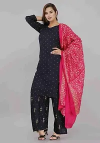 Rayon Black?Gold Printed Polka Dotted Kurti with Gold Printed Plazo and Pink Gold Printed Dupatta-thumb1