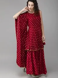 Rayon Butterfly Print Sleeveless Anarkali Kurti with Sharara and Dupatta in Wine Colour Set for Girls  Women-thumb3