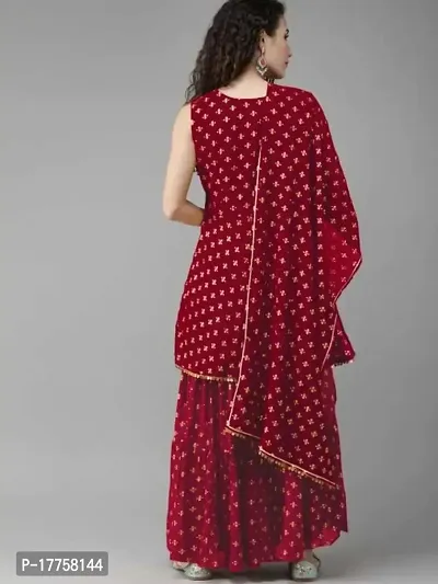 Rayon Butterfly Print Sleeveless Anarkali Kurti with Sharara and Dupatta in Wine Colour Set for Girls  Women-thumb3