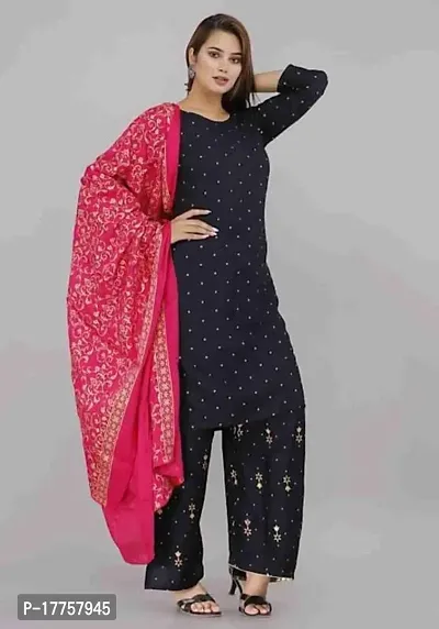 Rayon Black?Gold Printed Polka Dotted Kurti with Gold Printed Plazo and Pink Gold Printed Dupatta-thumb4