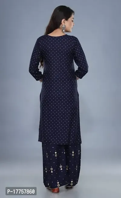 Rayon Blue?Gold Printed Polka Dotted Kurti with Gold Printed Plazo and Pink Gold Printed Dupatta-thumb4