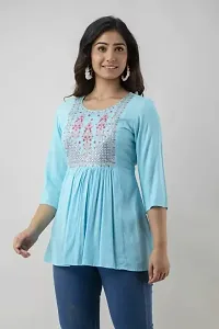 ASHISH'S PRINTSZ Women's Embroidered Rayon Casual Kurti Top (Large, Light Blue)-thumb3