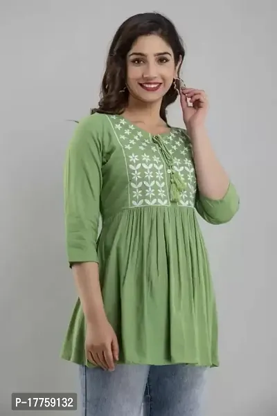 ASHISH'S PRINTSZ Women's Embroidered Rayon Casual Kurti Top (X-Large, Green)-thumb4