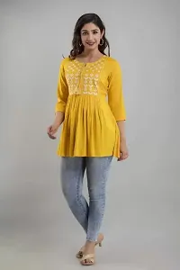 ASHISH'S PRINTSZ Women's Embroidered Rayon Casual Kurti Top (X-Large, Yellow)-thumb3