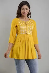ASHISH'S PRINTSZ Women's Embroidered Rayon Casual Kurti Top (X-Large, Yellow)-thumb2