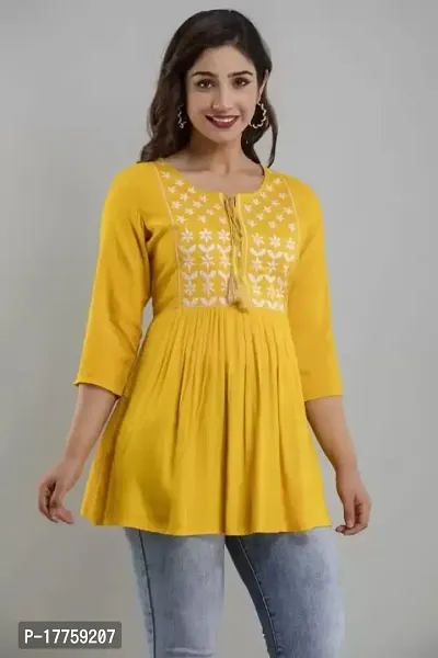 ASHISH'S PRINTSZ Women's Embroidered Rayon Casual Kurti Top (X-Large, Yellow)-thumb3