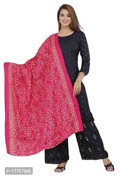 Rayon Black?Gold Printed Polka Dotted Kurti with Gold Printed Plazo and Pink Gold Printed Dupatta-thumb0