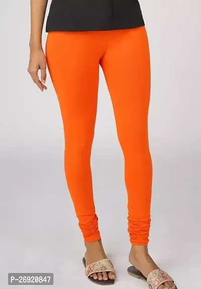 Fabulous Orange Cotton Solid Leggings For Women