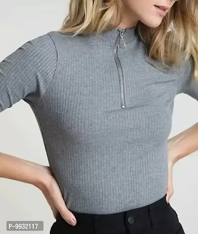 Casual Regular Sleeves Solid Women Grey Top-thumb0