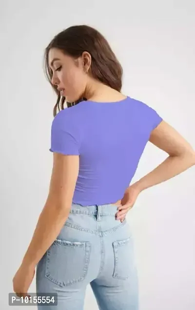 Classic Cotton Blend Solid Crop Top for Women-thumb2