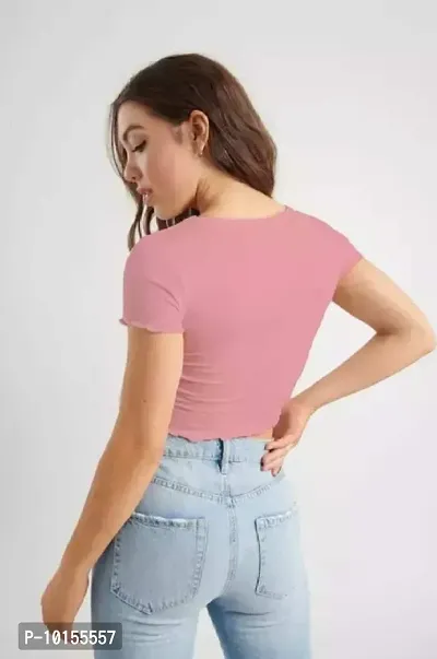 Classic Cotton Blend Solid Crop Top for Women-thumb2