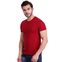 T.T. Men Solid Cotton Round Neck Tshirt Maroon-thumb3