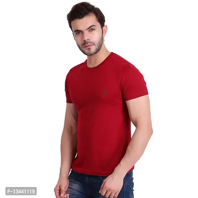 T.T. Men Solid Cotton Round Neck Tshirt Maroon-thumb4