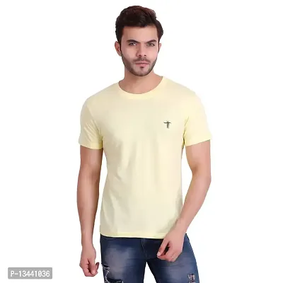 T.T. Men Solid Cotton Round Neck Tshirt Lemon