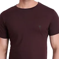 T.T. Men Solid Cotton Round Neck Tshirt Brown-thumb1