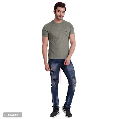 T.T. Men Solid Cotton Round Neck Tshirt Anthra Melange-thumb2