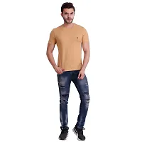 T.T. Men Solid Cotton Round Neck Tshirt Beige-thumb2