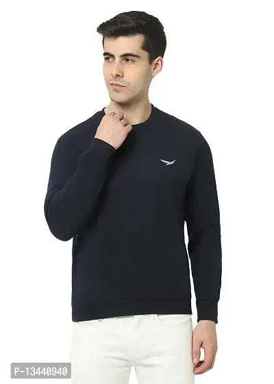 HiFlyers Men's Fleece Round Neck Sweatshirt (HFW048_NVY_M_Navy_M)
