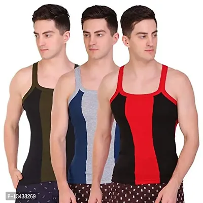 T.T. Men Designer Gym Vest Pack of 3 Black-Red ::Blue-Grey ::Black-Olive