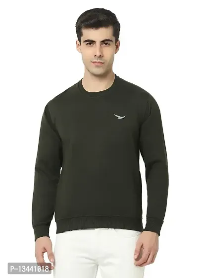 HiFlyers Men's Fleece Round Neck Sweatshirt (HFW048_OLV_L_Olive_L)
