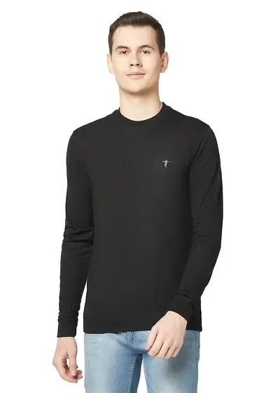 T.T. Men Cotton Polyster Regular Fit Solid Sweatshirt Style Tshirt