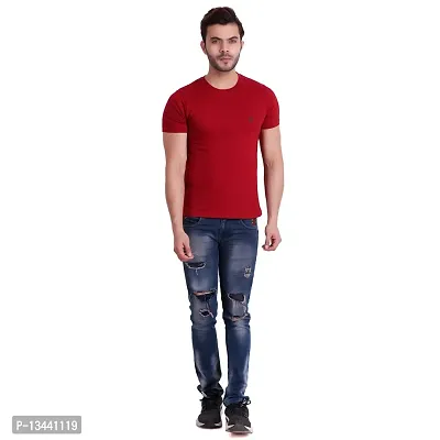 T.T. Men Solid Cotton Round Neck Tshirt Maroon-thumb3