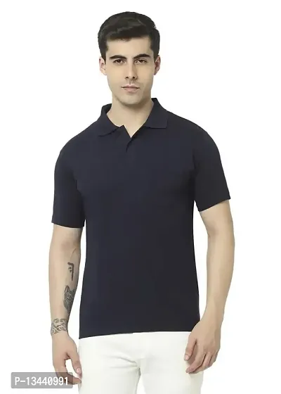 T.T. Men's Solid Sinker Polo Tshirts with Pocket Navy-thumb0