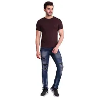 T.T. Men Solid Cotton Round Neck Tshirt Brown-thumb3