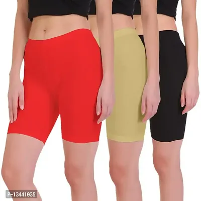 T.T. Women 100% Cotton Multipurpose Shorts Pack of 3 Red Skin Black-thumb0