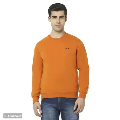 HiFlyers Men's Fleece Round Neck Sweatshirt (HFW048_ORG_L_Orange_L)