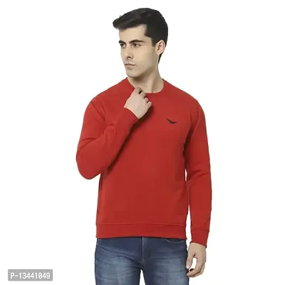 HiFlyers Men's Fleece Round Neck Sweatshirt (HFW048_RED_L_Red_L)