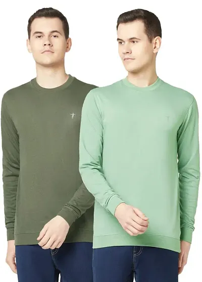 T.T. Men Cotton Polyster Regular Fit Solid Full Sleeve T-Shirt Pack of 2
