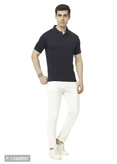 T.T. Men's Solid Sinker Polo Tshirts with Pocket Navy-thumb4