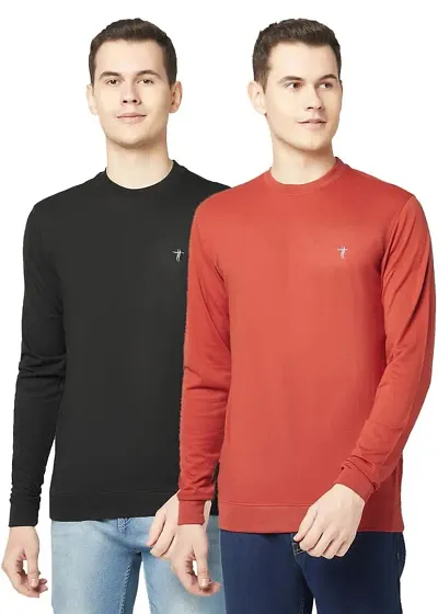 T.T. Men Cotton Polyster Regular Fit Solid Full Sleeve T-Shirt Pack of 2