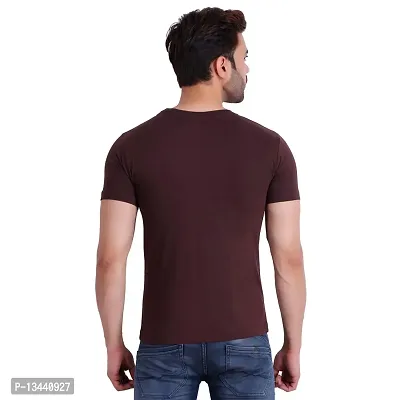 T.T. Men Solid Cotton Round Neck Tshirt Brown-thumb5