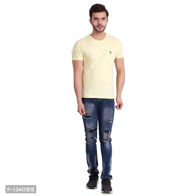 T.T. Men Solid Cotton Round Neck Tshirt Lemon-thumb4