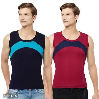 T.T. Men Designer Gym Vest Pack of 2 Maroon-Navy::Navy-Sky