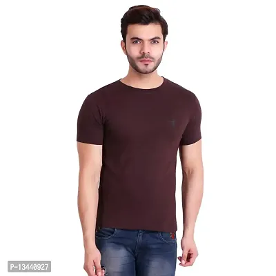 T.T. Men Solid Cotton Round Neck Tshirt Brown-thumb0