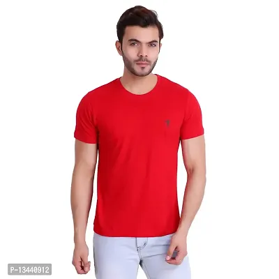T.T. Men Solid Cotton Round Neck Tshirt Red