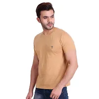 T.T. Men Solid Cotton Round Neck Tshirt Beige-thumb1