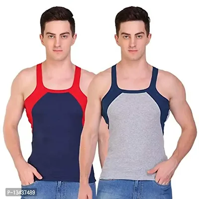 T.T. Men Designer Gym Vest Pack of 2 Grey-Blue::Blue-Red